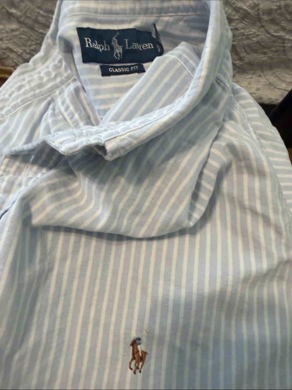 Polo by Ralph Lauren Light Blue and White Striped Short-Sleeve Button-Down Shirt